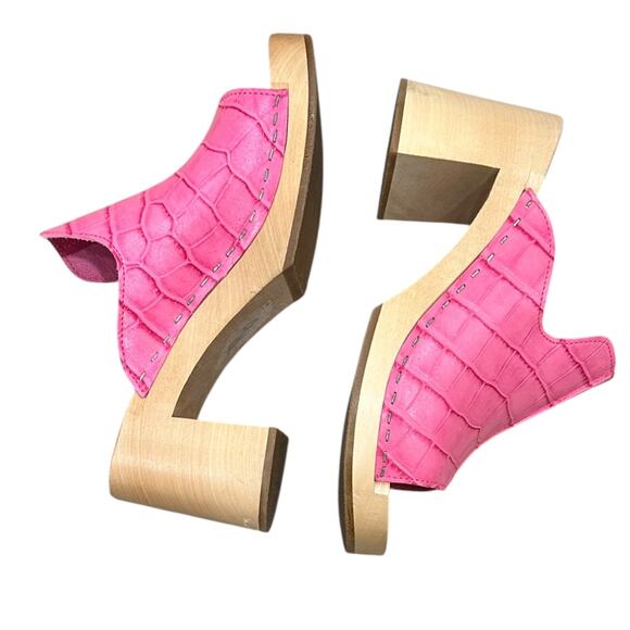 Swedish Hasbeens Lotten Open Toe Mule Heels In Pink - Picture 4 of 11